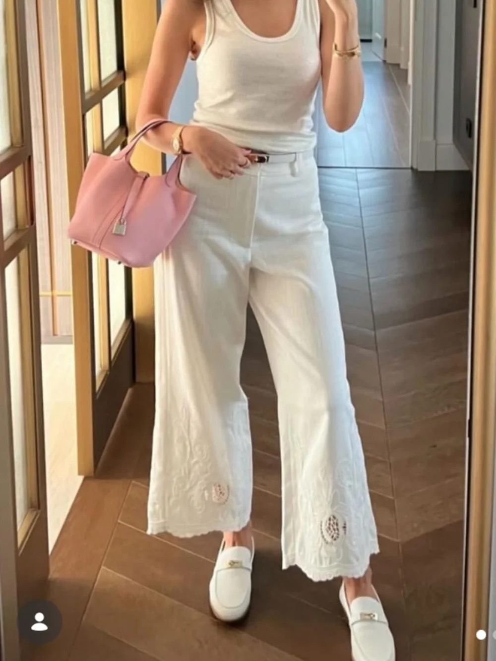 Zara Ecru Embroidered Scalloped Eyelet Hem Wide-Leg Trousers Pants Size S NWT